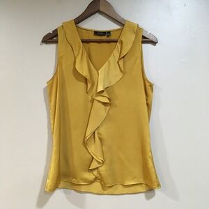 Apt. 9 Sleeveless V-Neck Ruffle Blouse Womens S Mustard Yellow Office Chic Work